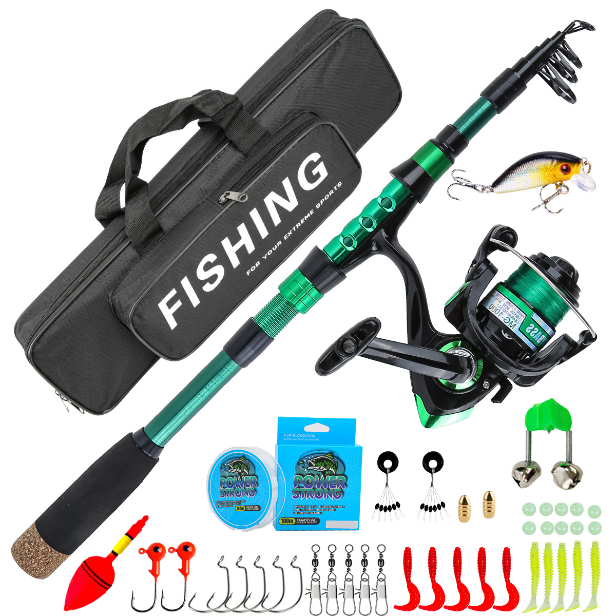 Fishing Rod Building Kit - 1,8 Meter Grüne Carbon-Teleskop-Angelrute Combo All-in-One