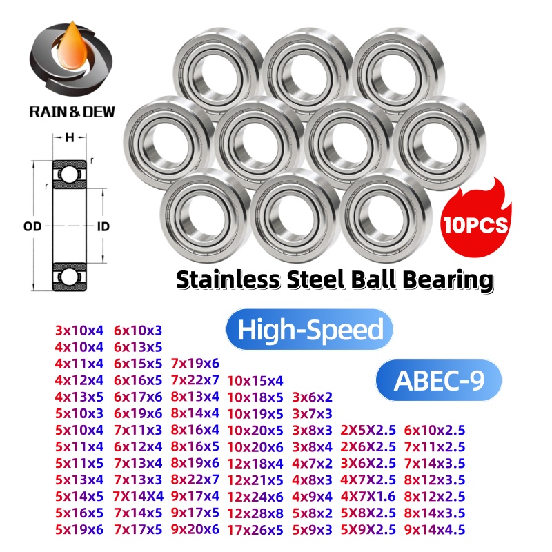 Abu Garcia Reel Revo - 10 Stück Edelstahl-Kugellager SMR74ZZ 4x7x2,5mm Angelrollenlager